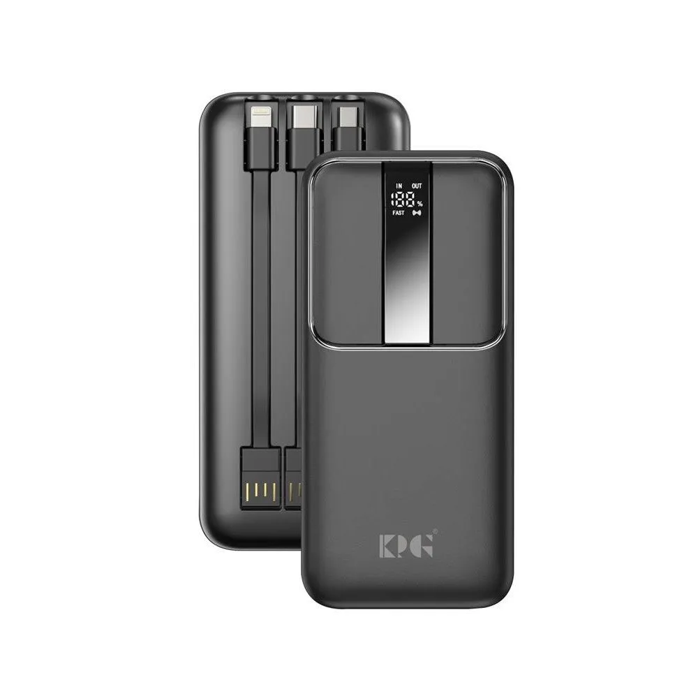 10K Mah 22.5W Power Bank W/ Built-In Cable (Black) Universal Usb Charging Cable Business Travel