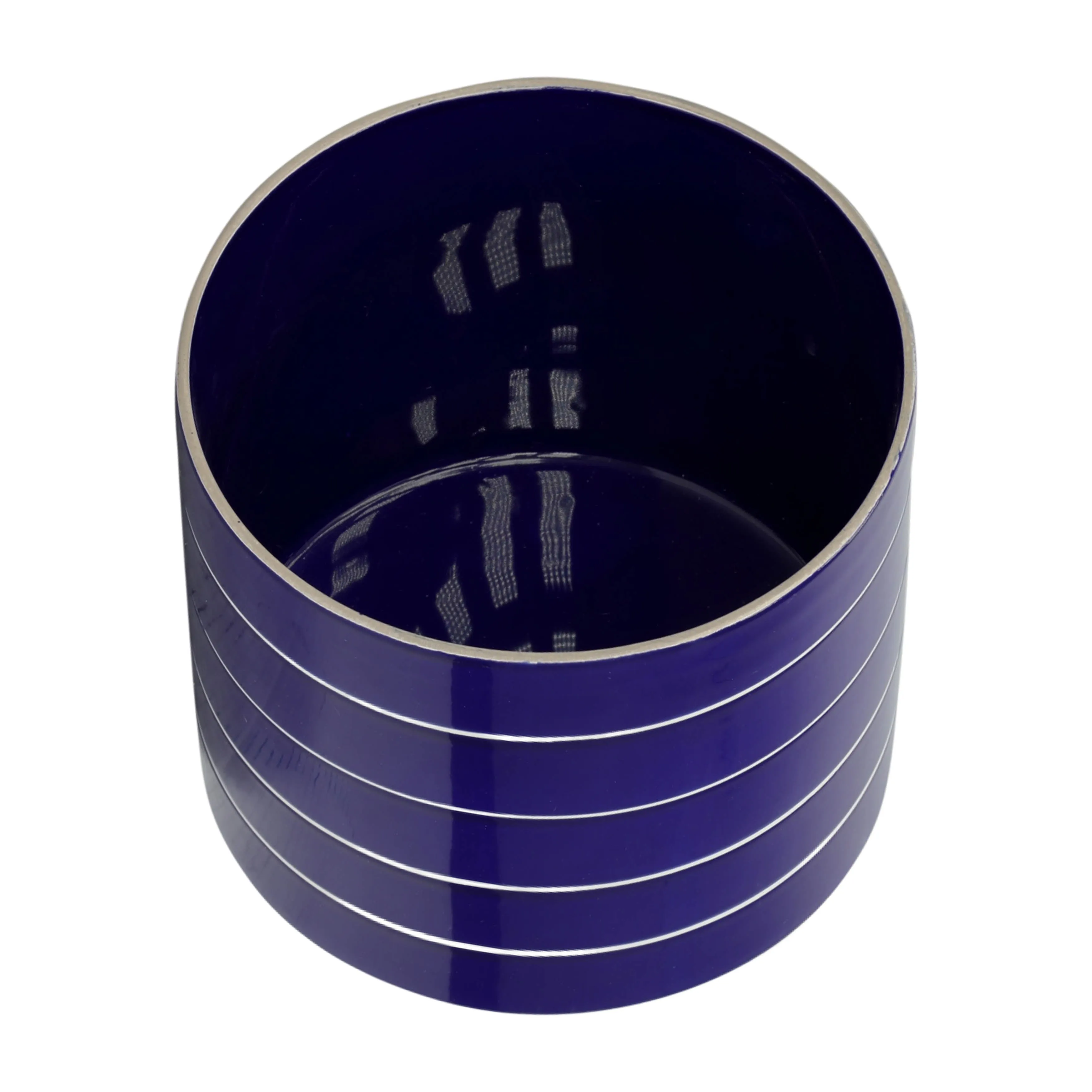 10" STRIPED PLANTER W/ WOOD STAND, NAVY