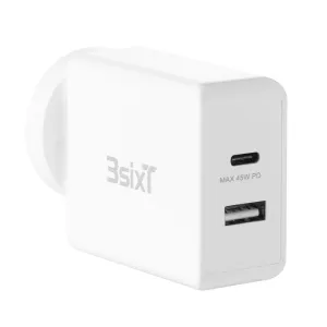 3Sixt Anz 45W Usb-C Pd   2.4A Wall Charger - White Quick Charge Magnetic Connector