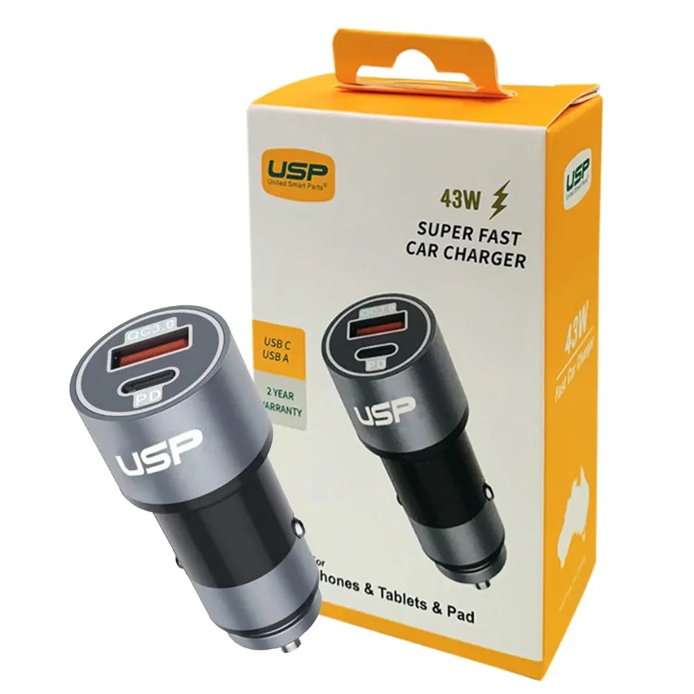 Lightweight Charger USB Adapter 43W Usb A   Type C Fast Car Charger Usp