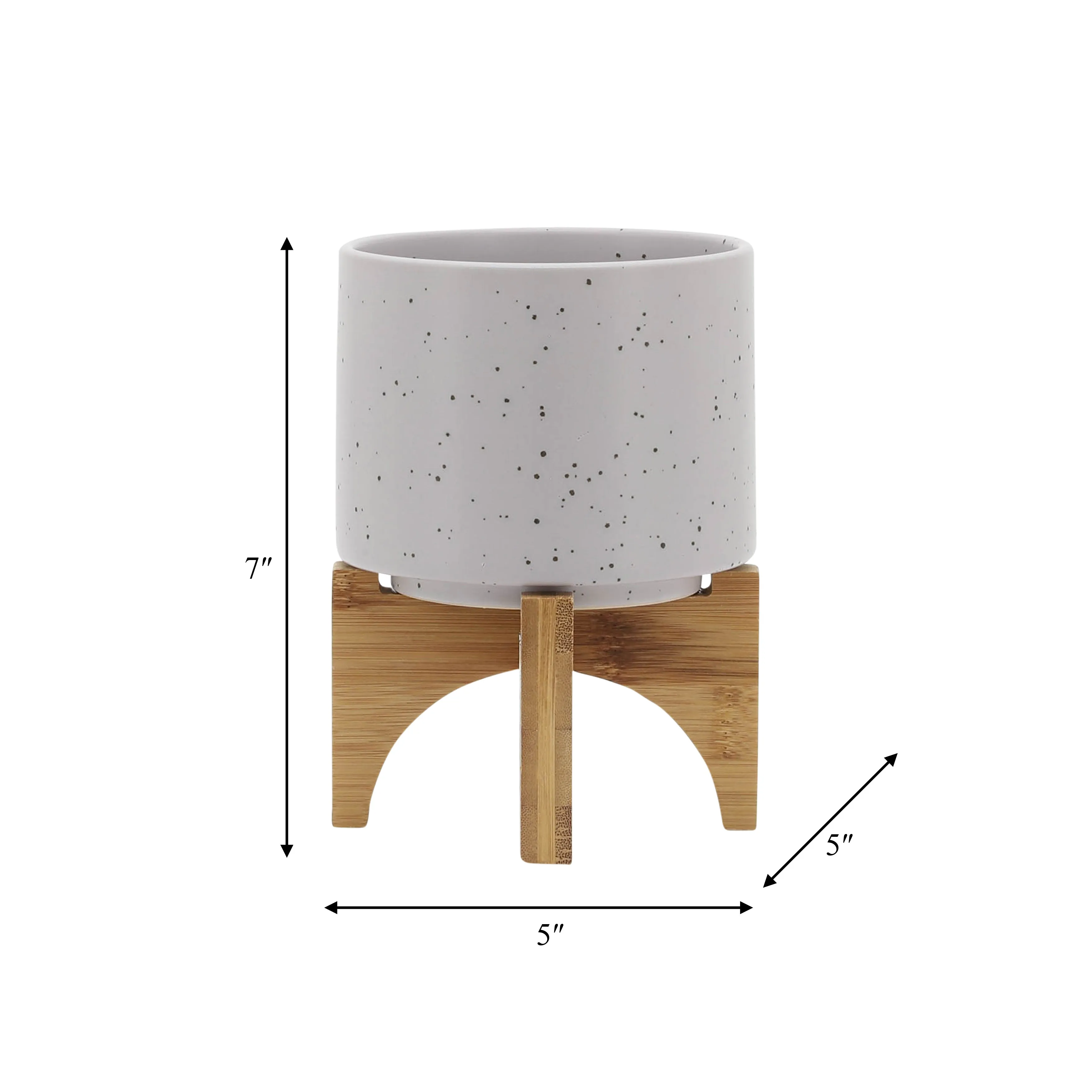 5" PLANTER W/ WOOD STAND, MATTE BEIGE