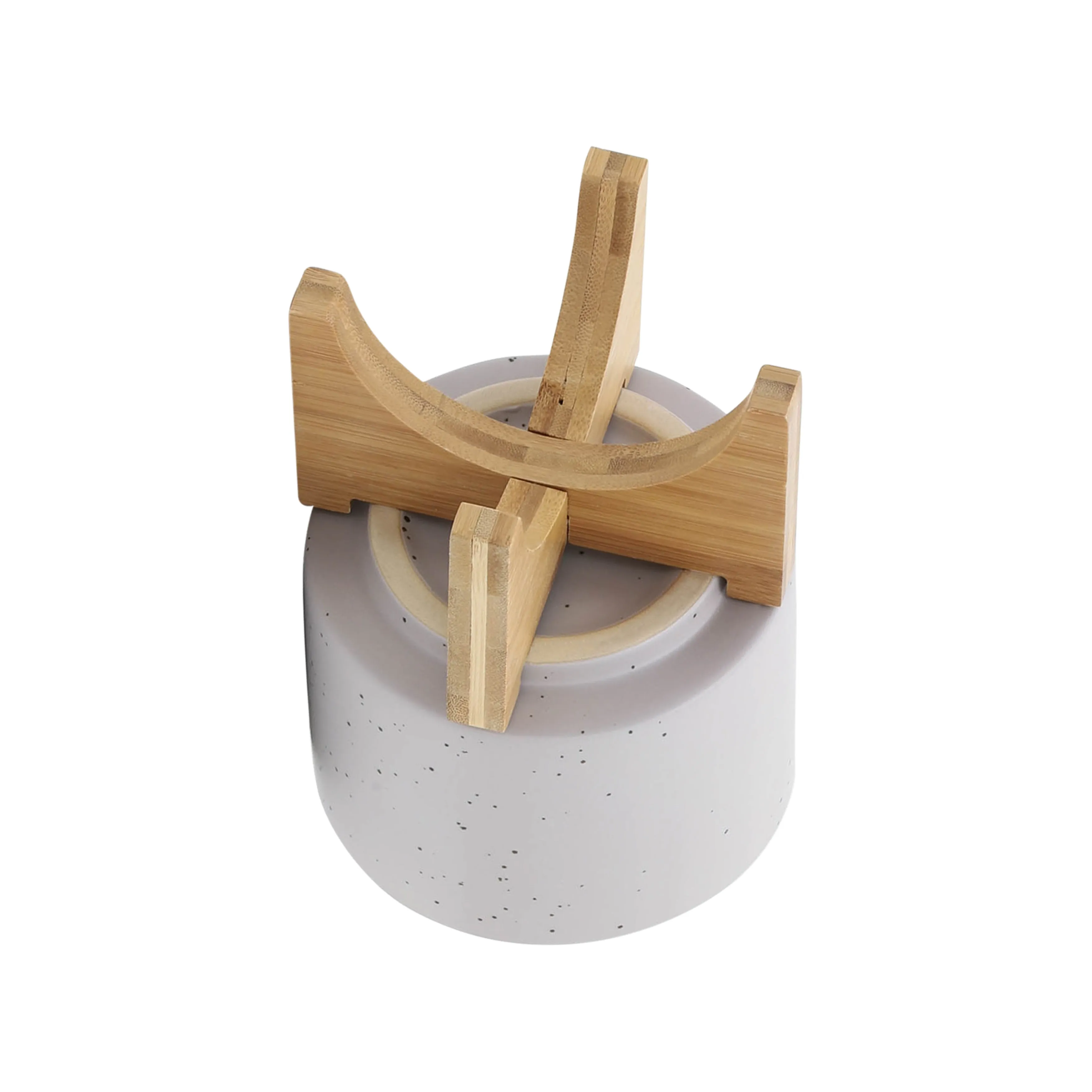 5" PLANTER W/ WOOD STAND, MATTE BEIGE