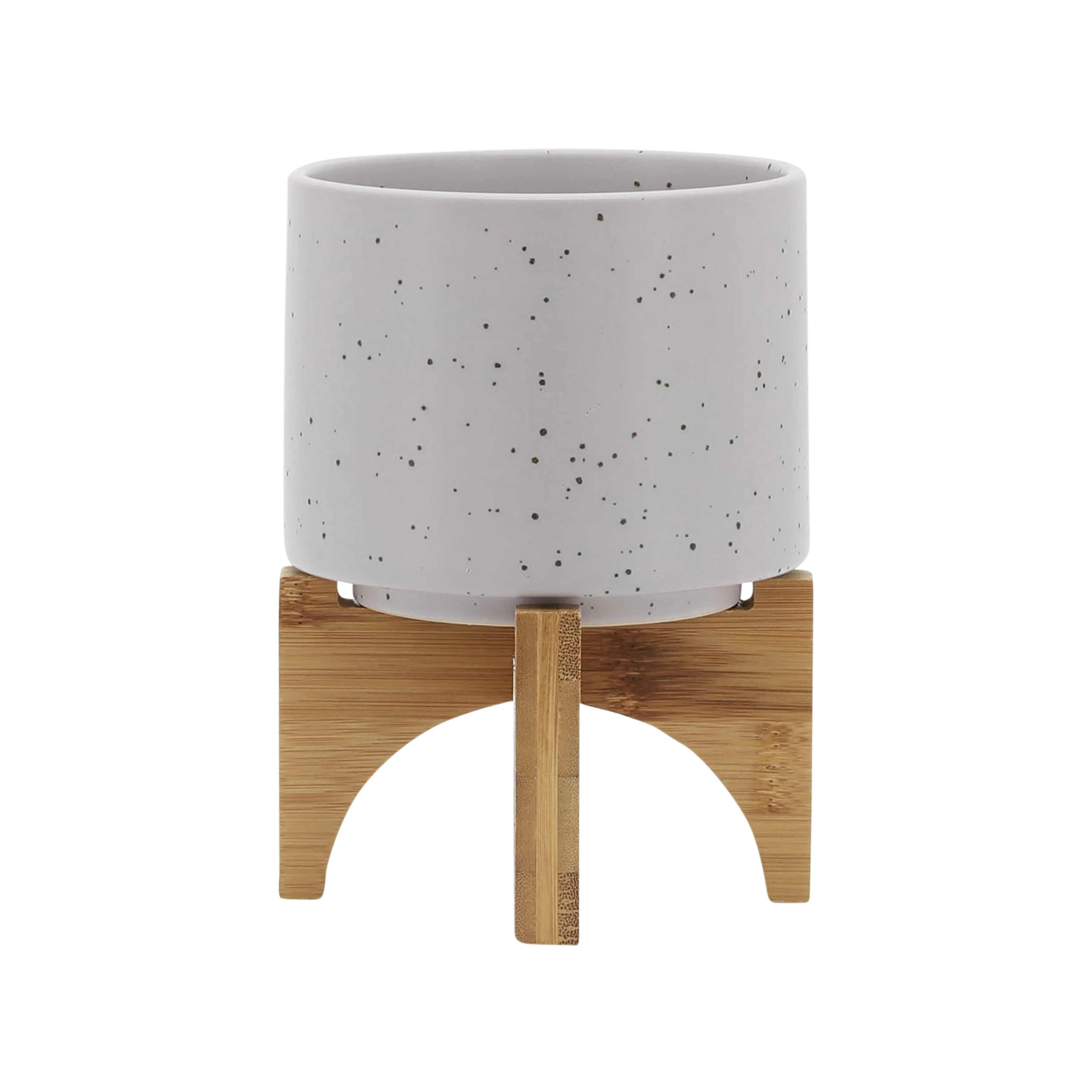 5" PLANTER W/ WOOD STAND, MATTE BEIGE