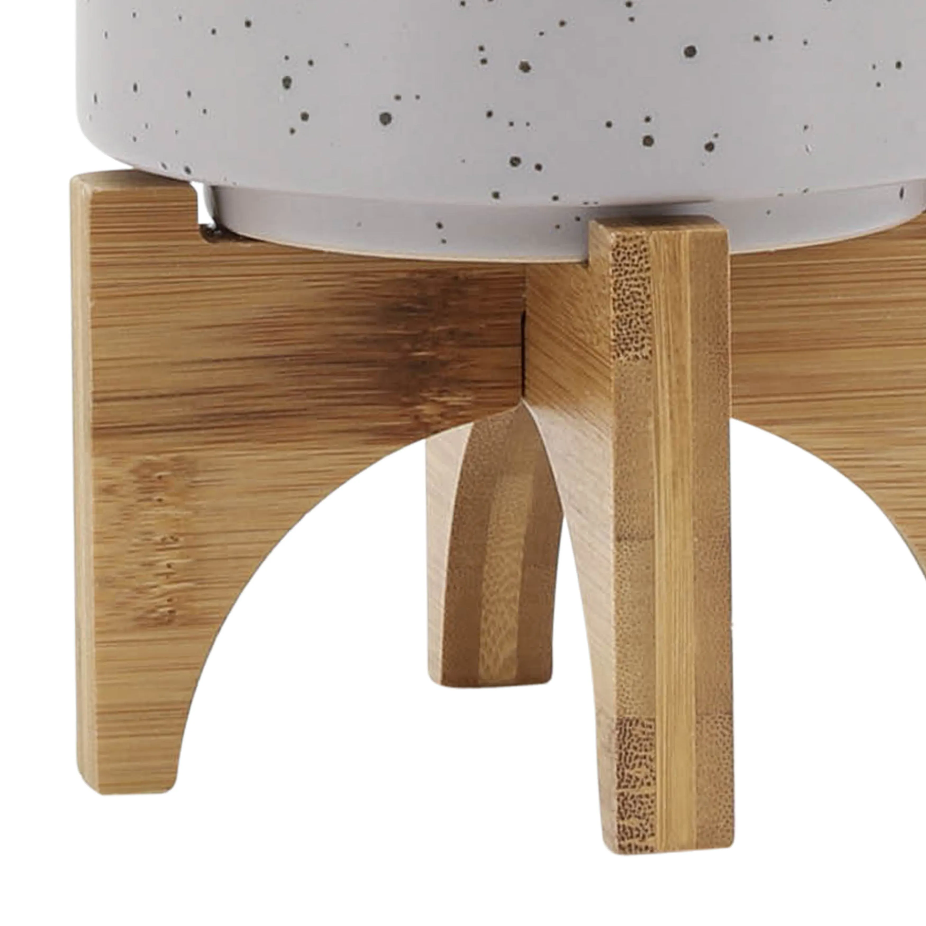5" PLANTER W/ WOOD STAND, MATTE BEIGE