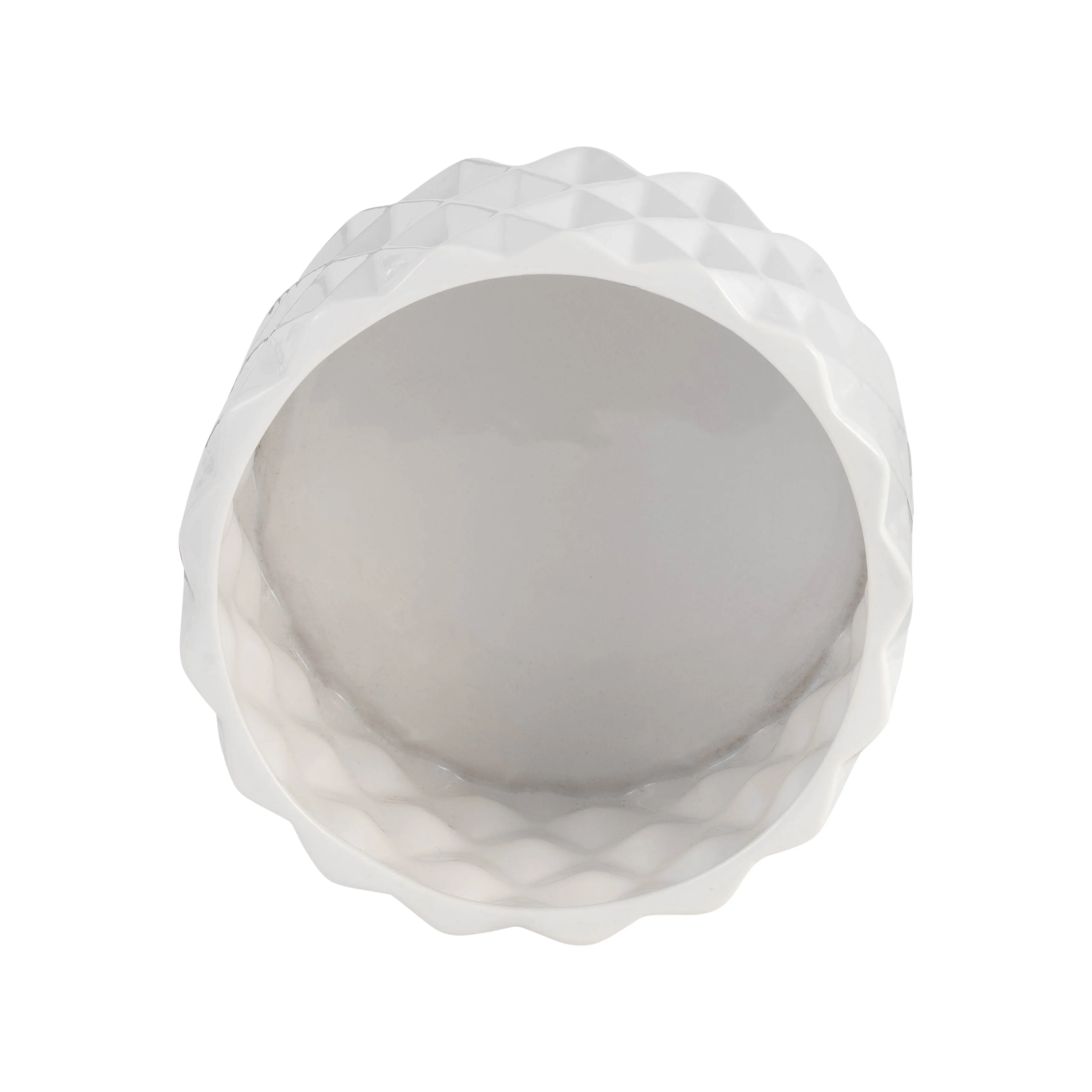 6" CERAMIC DIAMOND PLANTER W/ WOOD STAND, WHITE
