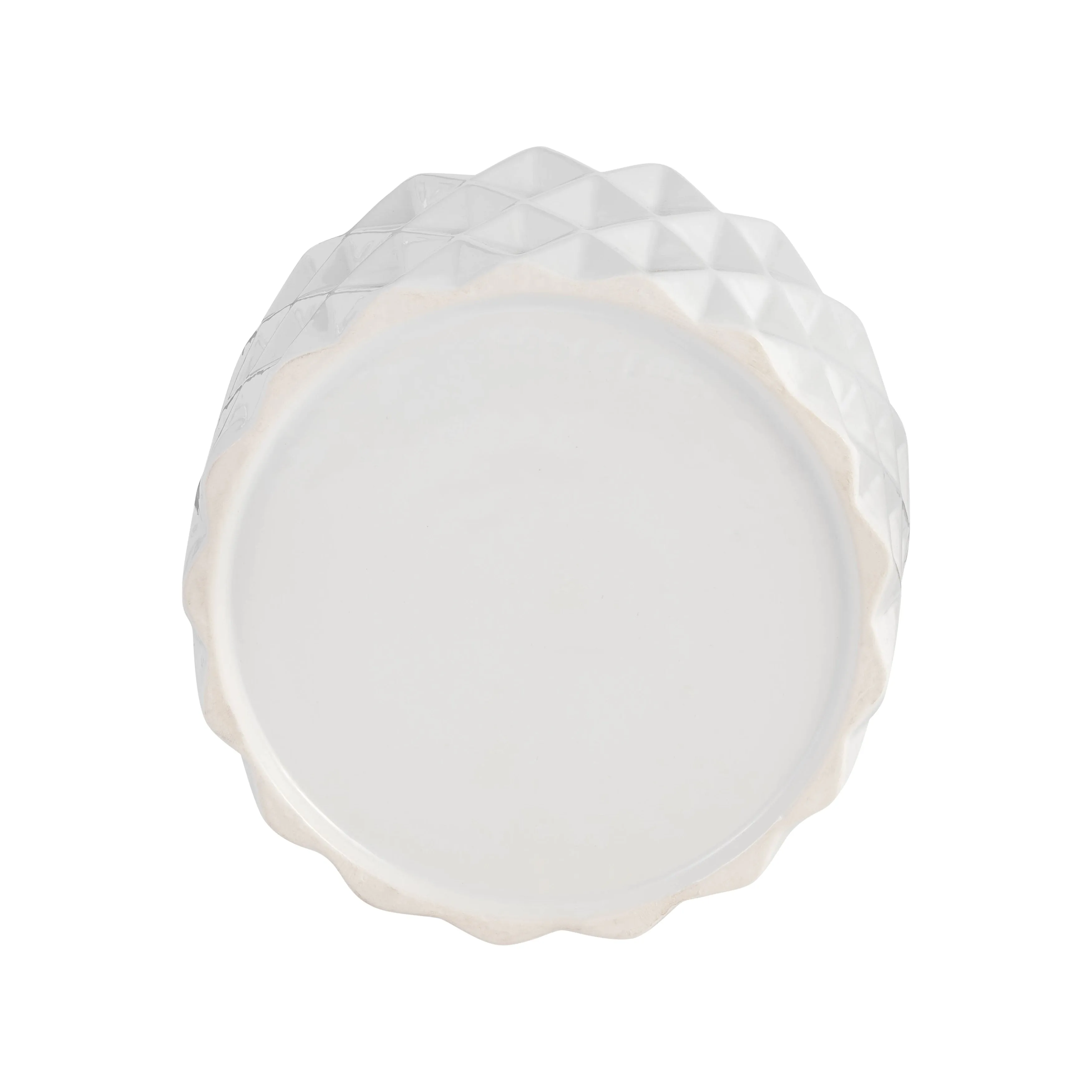 6" CERAMIC DIAMOND PLANTER W/ WOOD STAND, WHITE