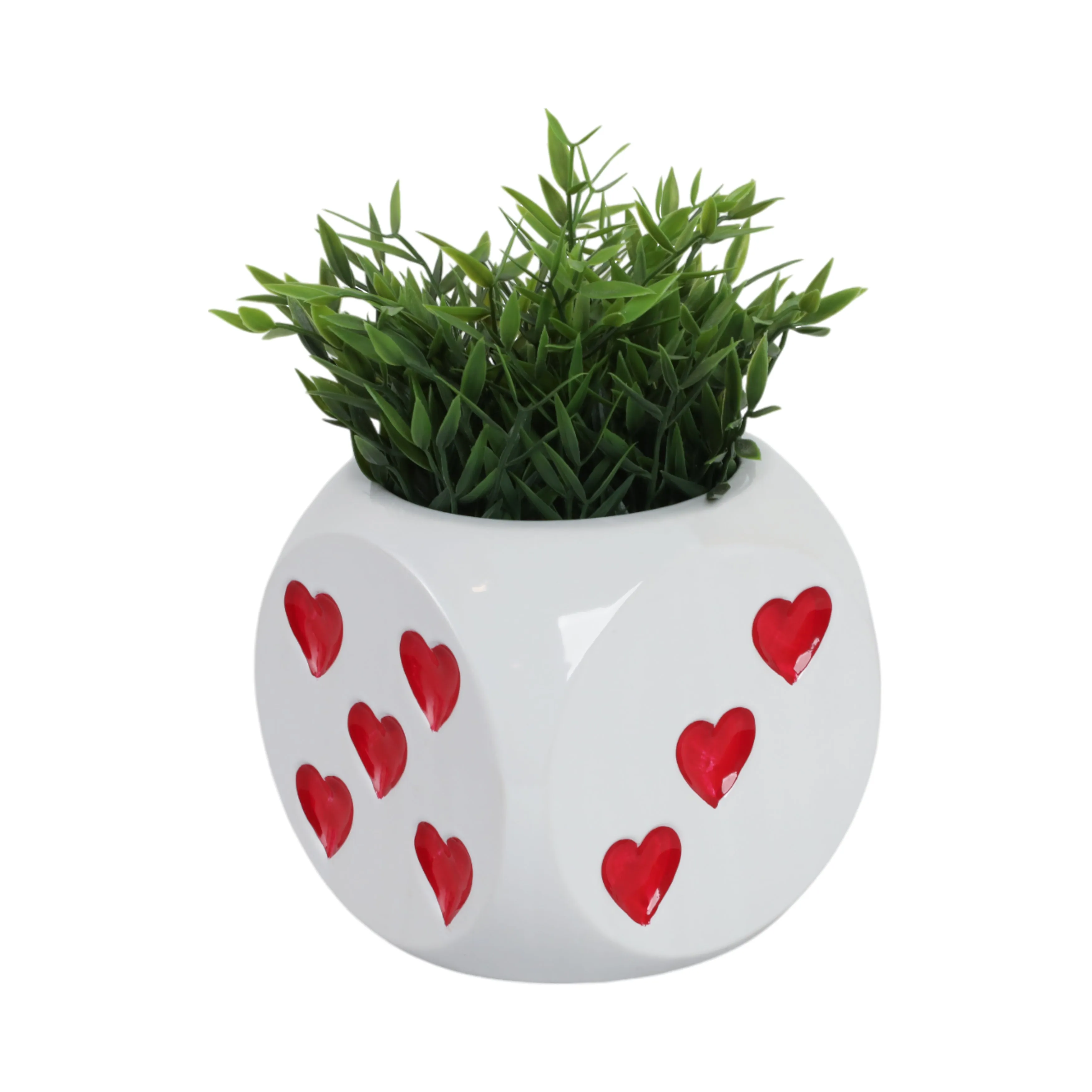 6" Dice Planter, White/red