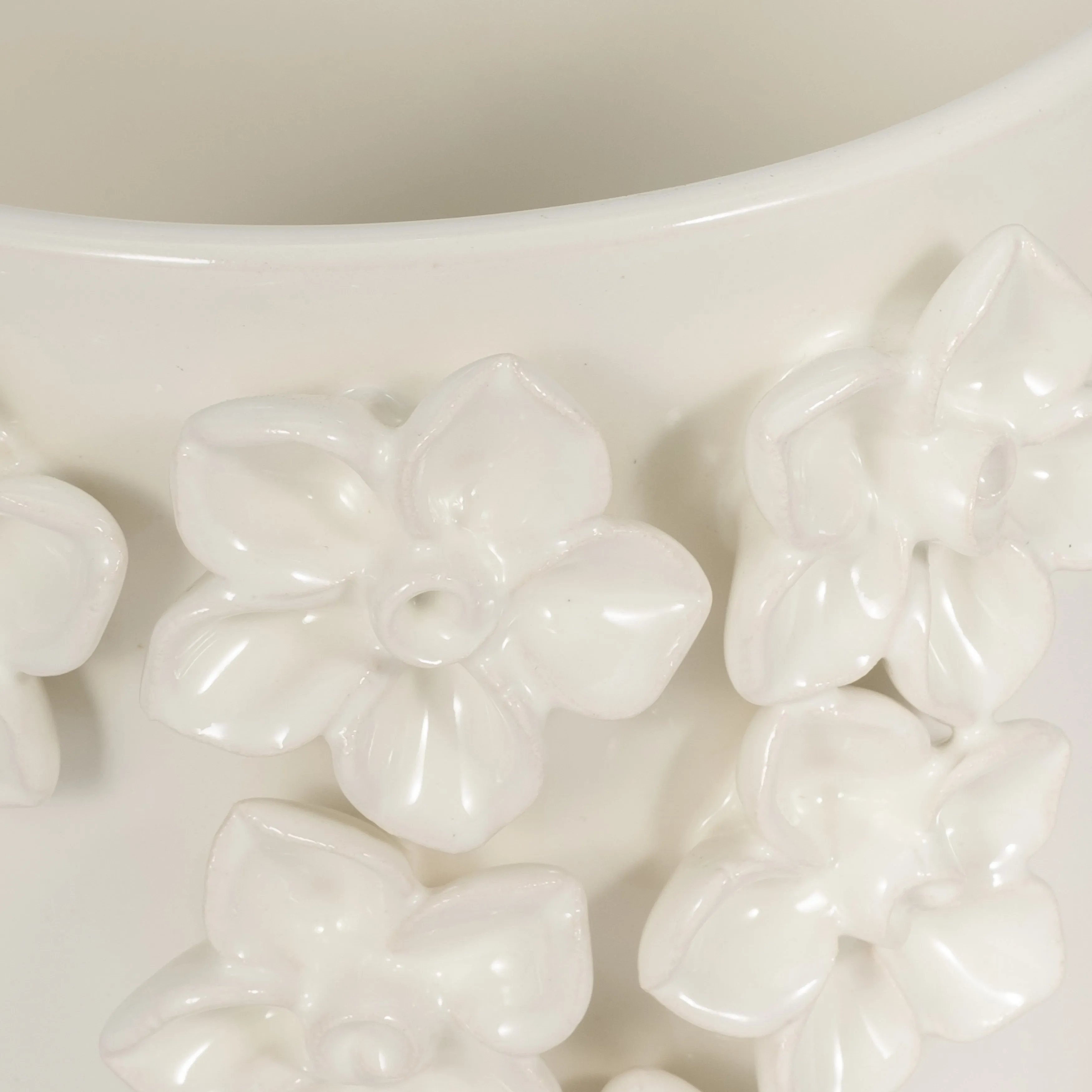 6" Floral Applique Planter, Ivory