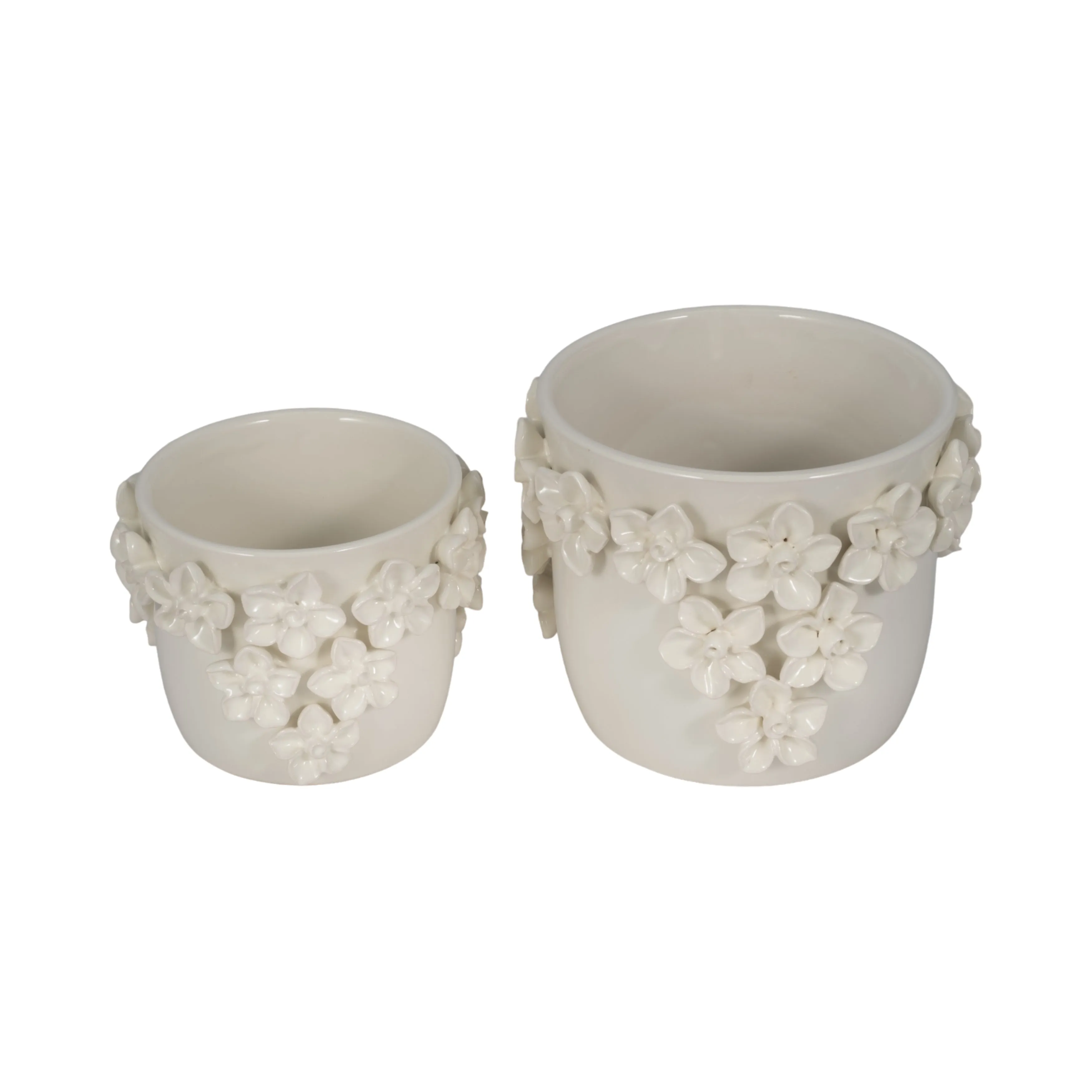 6" Floral Applique Planter, Ivory