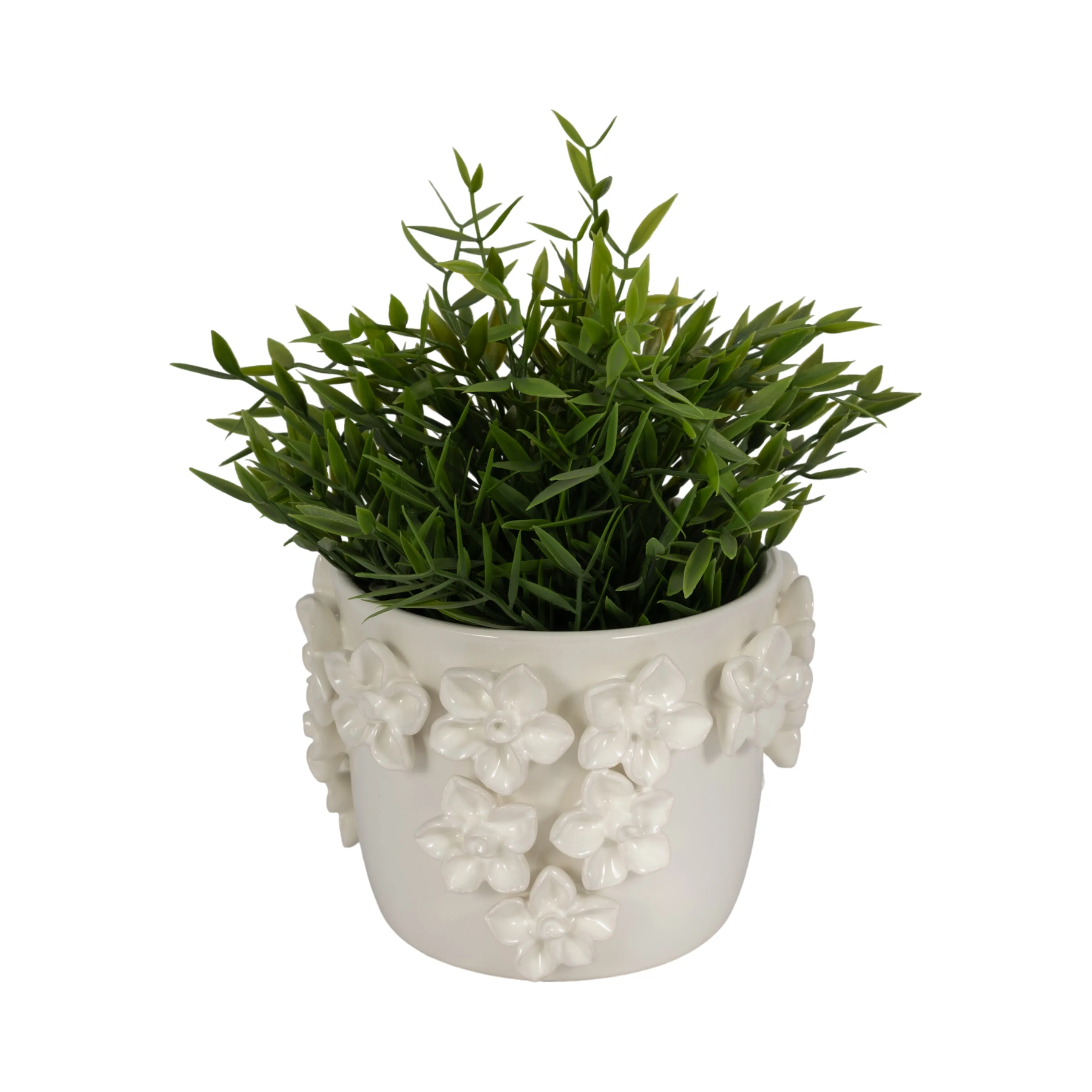 6" Floral Applique Planter, Ivory