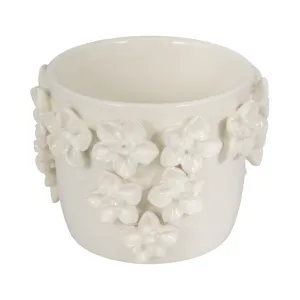 6" Floral Applique Planter, Ivory