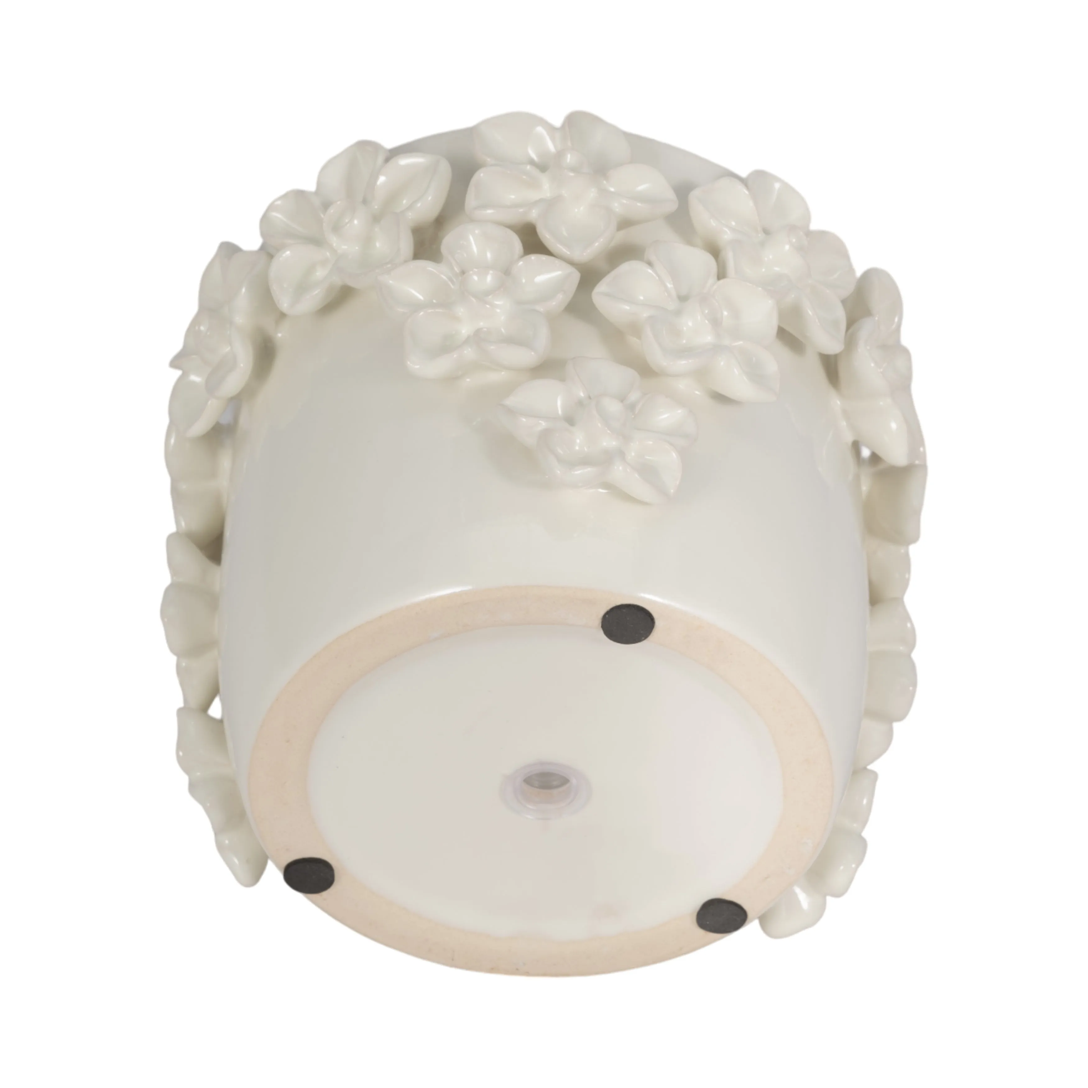 6" Floral Applique Planter, Ivory