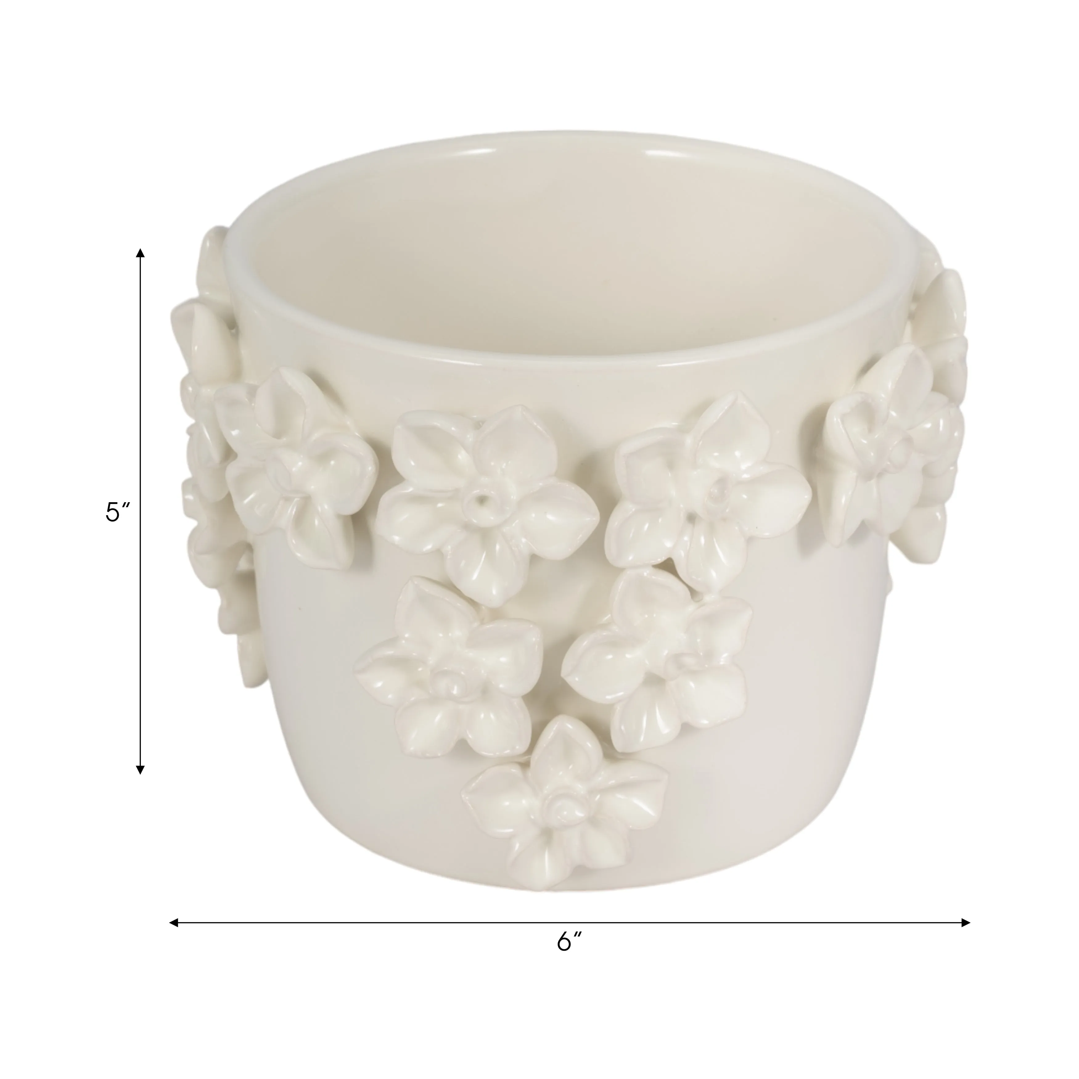 6" Floral Applique Planter, Ivory