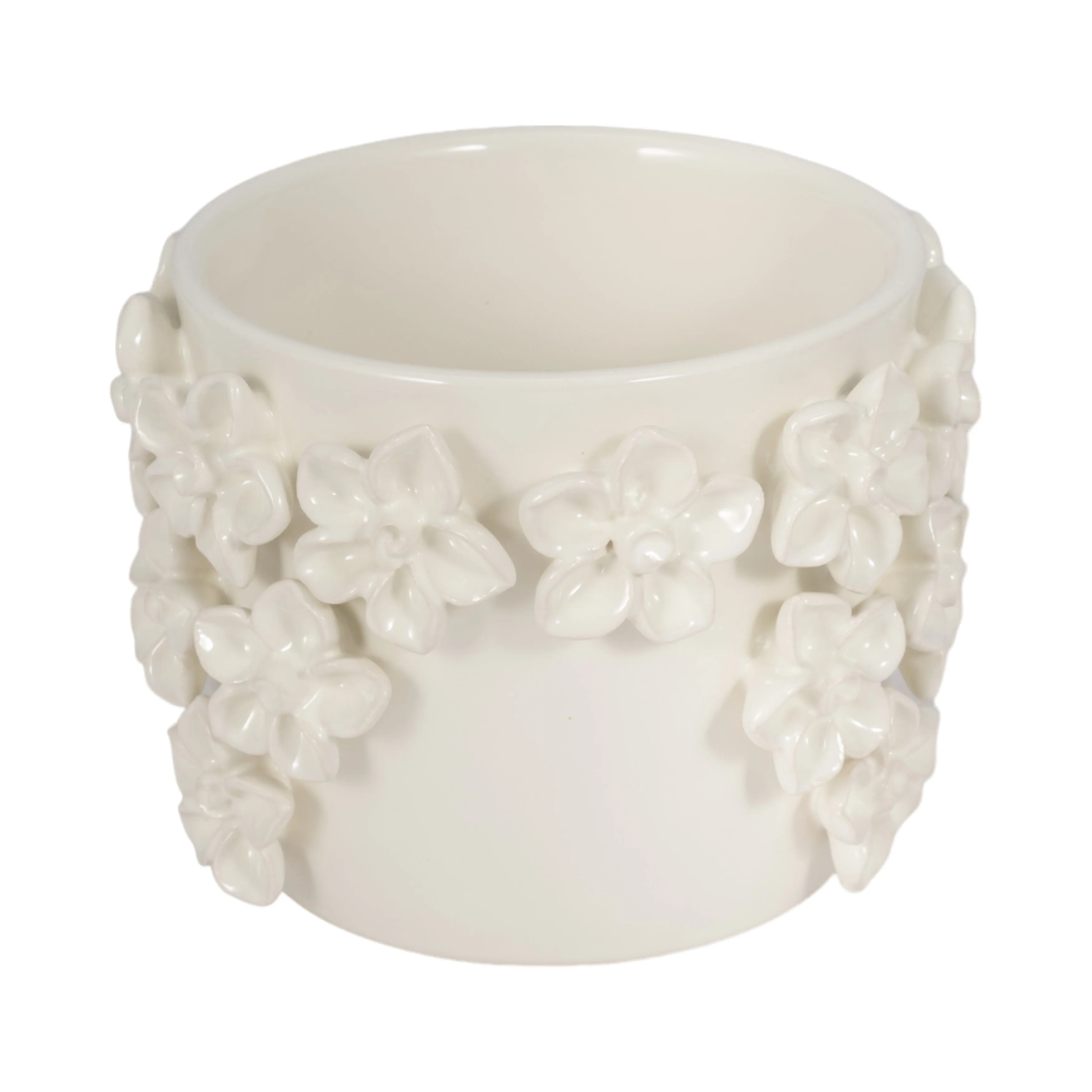6" Floral Applique Planter, Ivory