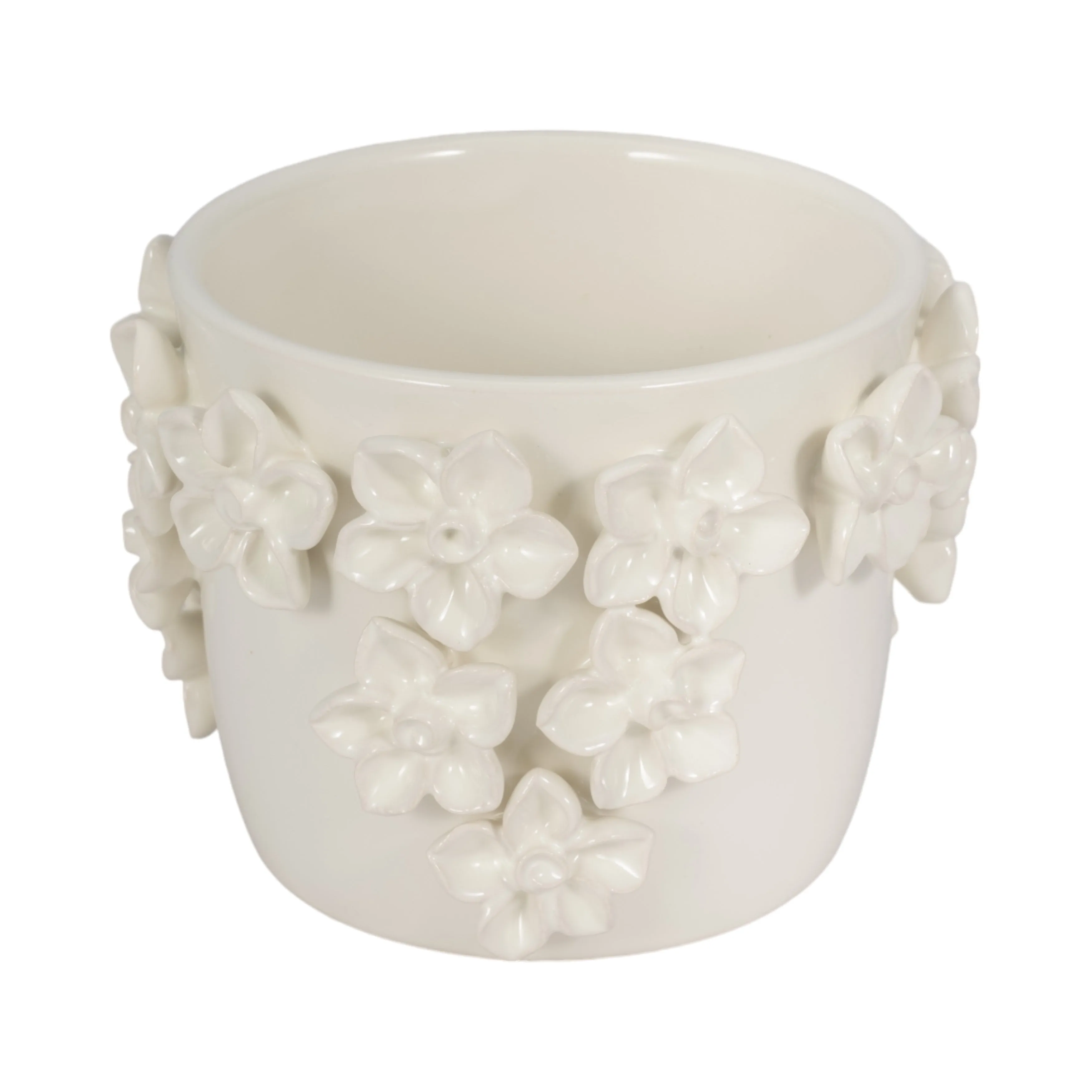 6" Floral Applique Planter, Ivory