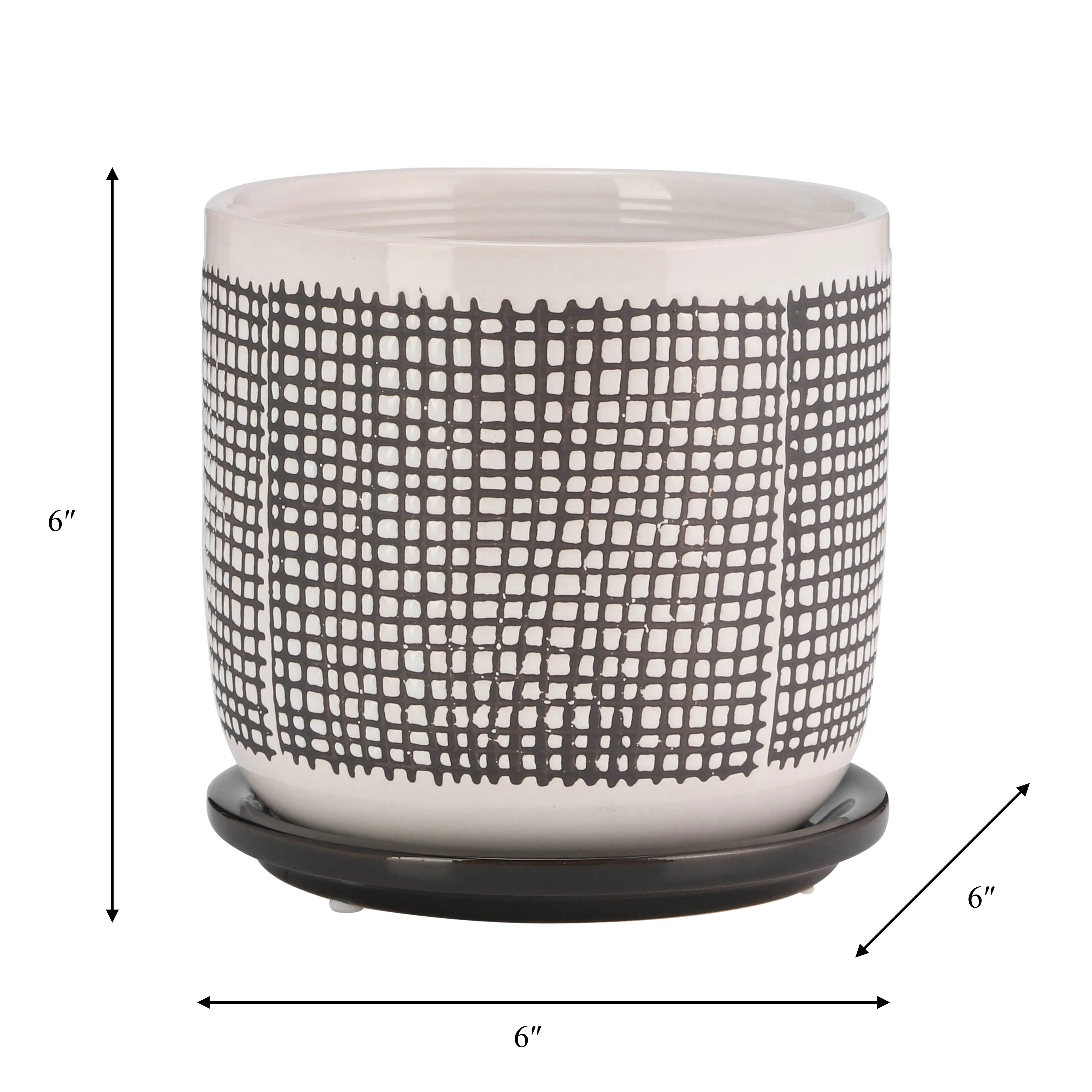 6" MESH DESIGN PLANTER W/ SAUCER, GRAY