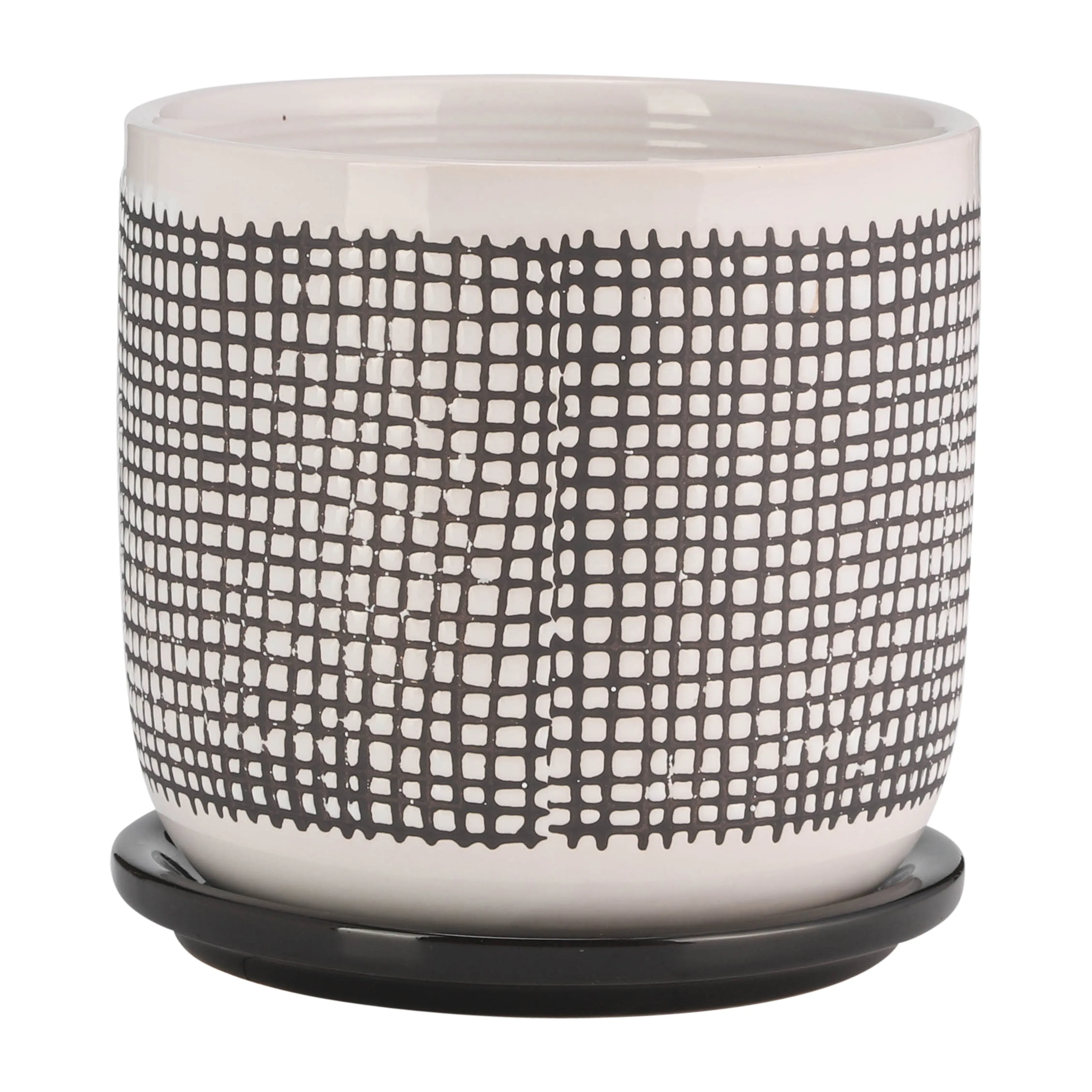 6" MESH DESIGN PLANTER W/ SAUCER, GRAY