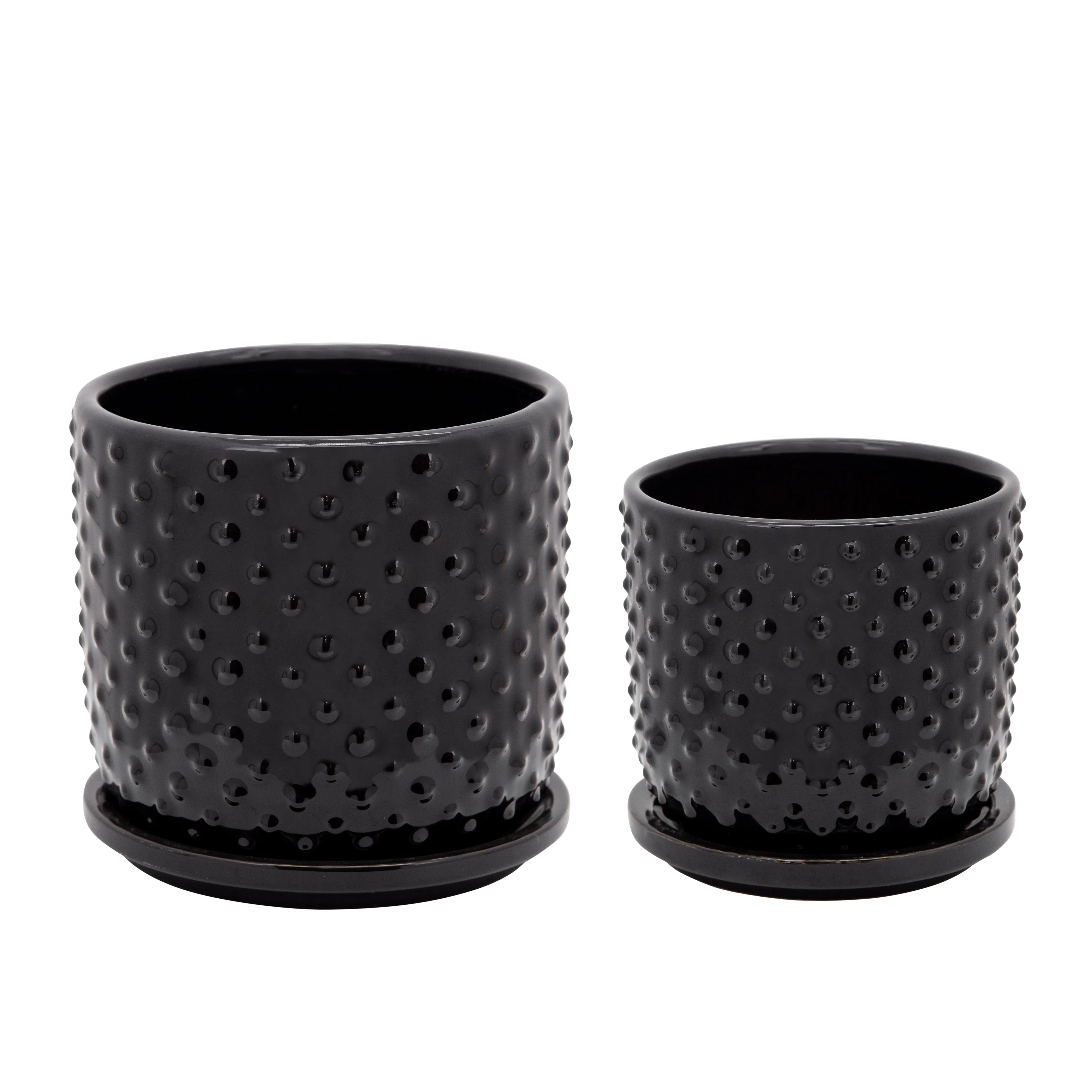6" TINY DOTS PLANTER W/ SAUCER, BLACK