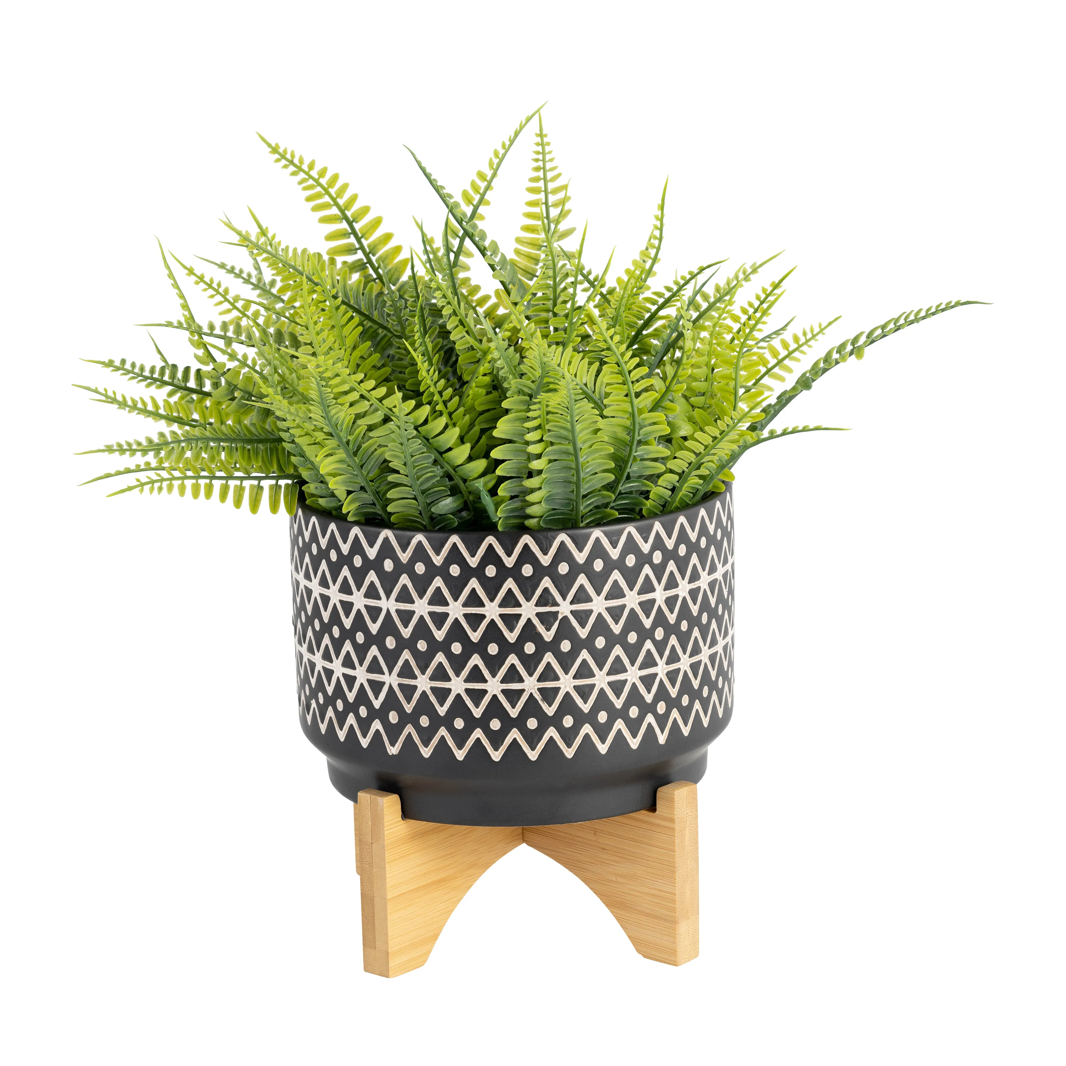 7" ABSTRACT  PLANTER ON STAND, BLACK