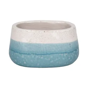 7" Oval Reactive Crackle Finish Planter, Blue/whit