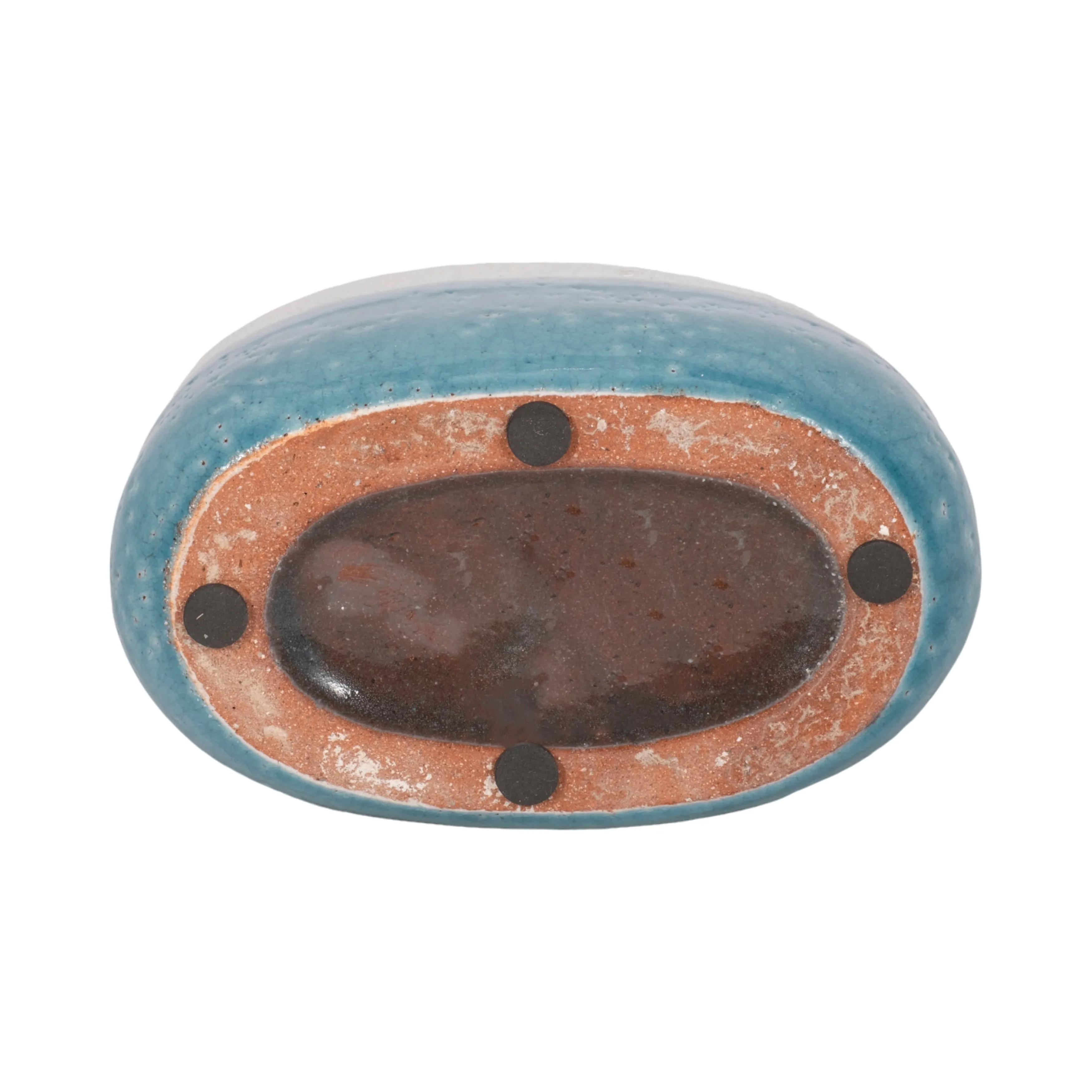 7" Oval Reactive Crackle Finish Planter, Blue/whit