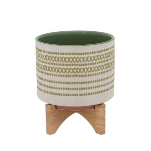 8" AZTEC PLANTER W/ WOOD STAND, OLIVE