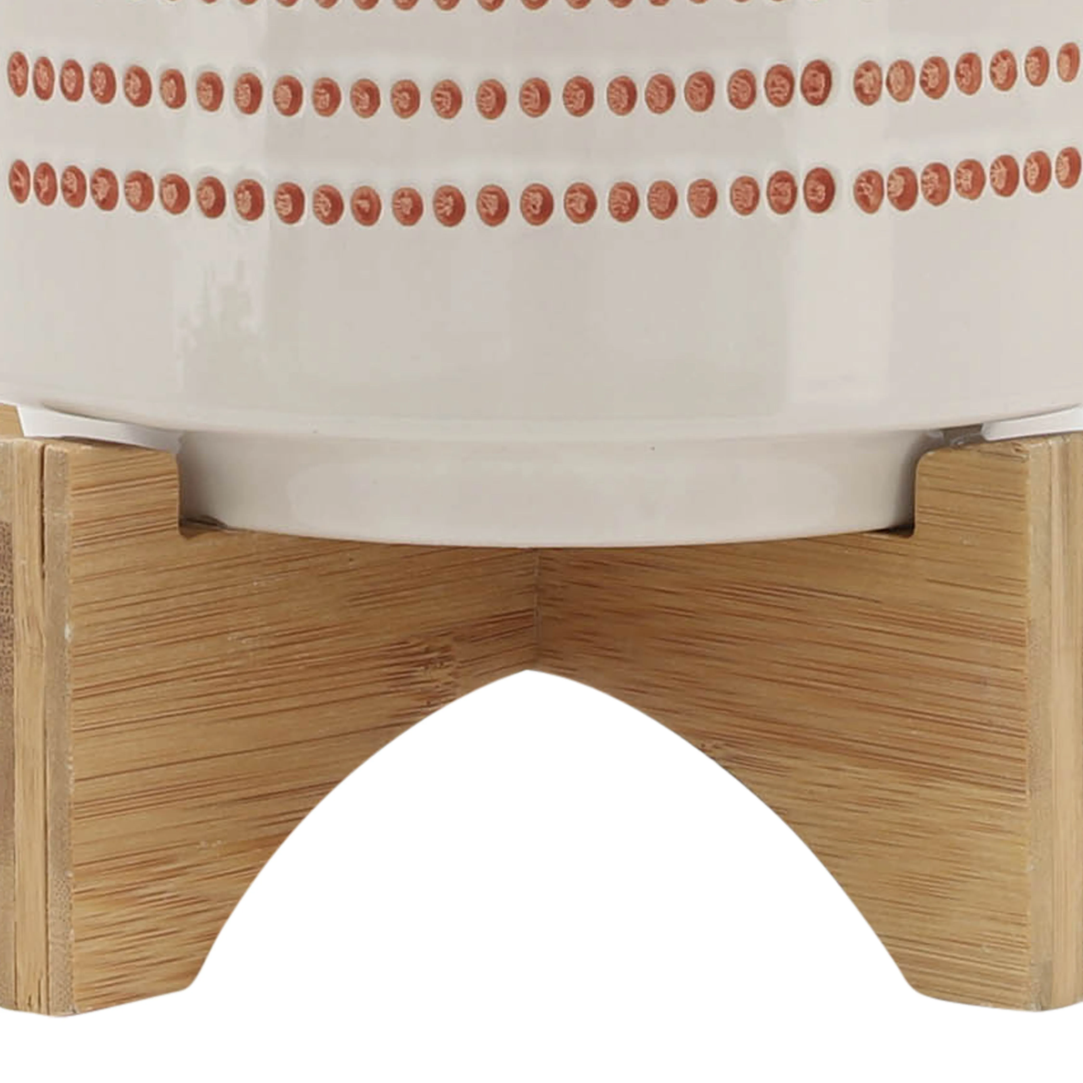 8" AZTEC PLANTER W/ WOOD STAND, ORANGE