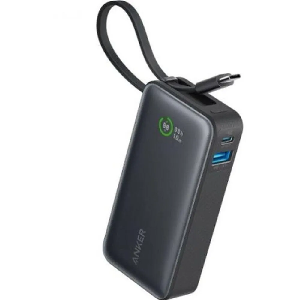 Anker Nano Power Bank (30W, Built-In Usb-C Cable) 10000 Pd -Black Multiple Ports On The Go