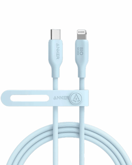 Anker Powerline 542 Usb-C To Lightning Cable (Bio-Based) (0.9M/3Ft) -Blue Dual Port Charger
