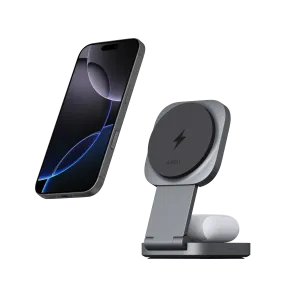 Aukey Lc-Mc211 Magfusion L 2-In-1 Foldable Qi2 Magnetic Fast Wireless Charging Station For Iphone & Airpods Smart Charging Reliable Charger