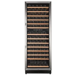 Avanti - WCF148DE3S, Avanti Dual-Zone Wine Cooler, 148 Bottle Capacity, in Stainless Steel with Wood Accent Shelving
