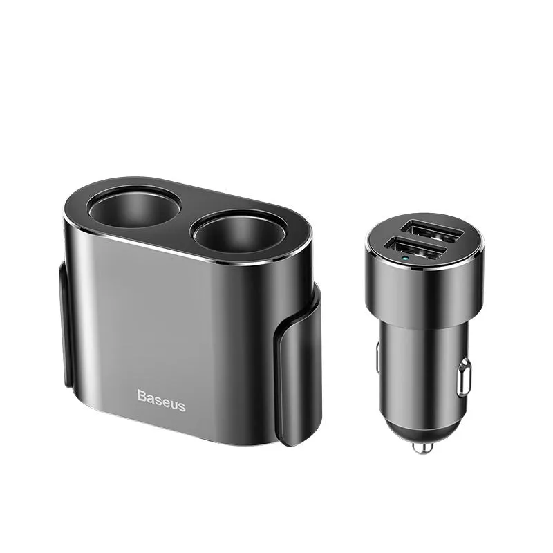 Secure Adapter Overcurrent Protection Baseus Car Charger Splitter 2X Usb 3.1A 17W   2X Cigarette Lighter Socket 80W Black (Crdyq-01)