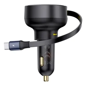 LED Indicator Baseus Enjoyment Pro Car Charger C Retractable Type-C Cable 60W Cluster Black-C00057802111-01