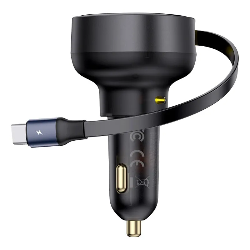LED Indicator Baseus Enjoyment Pro Car Charger C Retractable Type-C Cable 60W Cluster Black-C00057802111-01