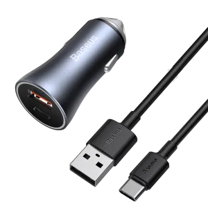 Long Cable Baseus Golden Contactor Pro Fast Car Charger Usb Type C / Usb 40 W Power Delivery 3.0 Quick Charge 4  Scp Fcp Afc   Usb Cable - Usb Type C Grey (Tzccjd-0G)