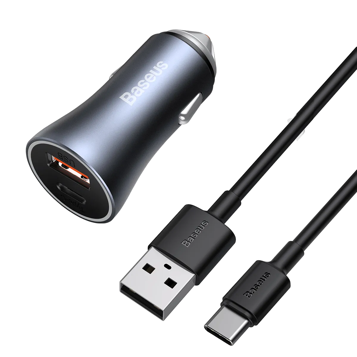 Long Cable Baseus Golden Contactor Pro Fast Car Charger Usb Type C / Usb 40 W Power Delivery 3.0 Quick Charge 4  Scp Fcp Afc   Usb Cable - Usb Type C Grey (Tzccjd-0G)