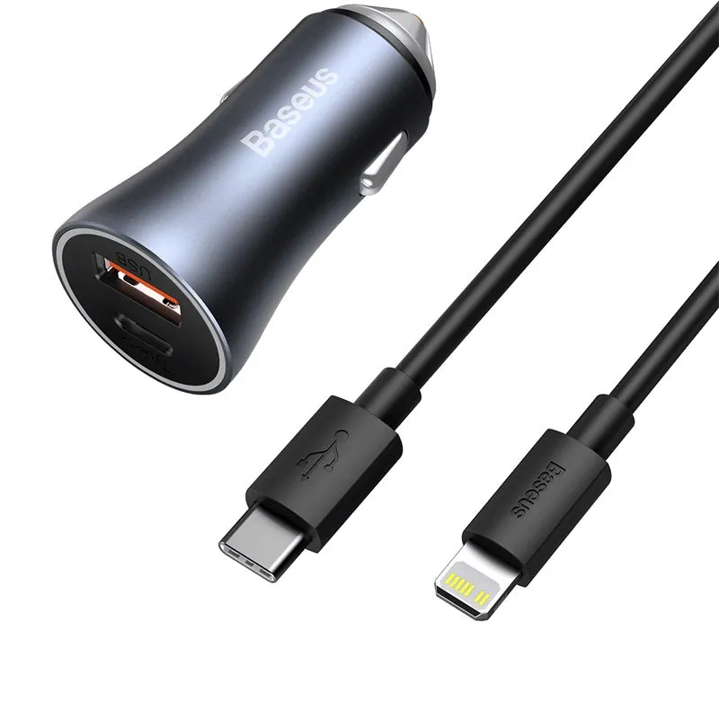 Baseus Golden Contactor Pro Fast Car Charger Usb Type C / Usb 40 W Power Delivery 3.0 Quick Charge 4  Scp Fcp Afc   Usb Cable - Usb Type C Grey (Tzccjd-0G) Reliable Charger Smart Charging
