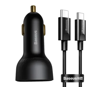 Compact Power Adapter USB Hub Charger Baseus Supreme Digital Display Pps 100W Dual Quick Charger Car Charger   100W Cable (Tzcczx-01)