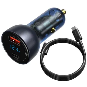 High Speed Charging Baseus Usb / Usb Type C Car Charger 65 W 5 A Scp Quick Charge 4.0  Power Delivery 3.0 Lcd Screen   Usb Type C - Usb Type C Cable Grey (Tzcckx-0G)