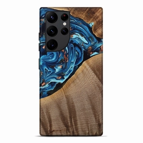 Oleophobic Coating Ultra Slim Protector Galaxy S22 Ultra Wood Live Edge Phone Case - Waverly (Teal & Gold, 775617)