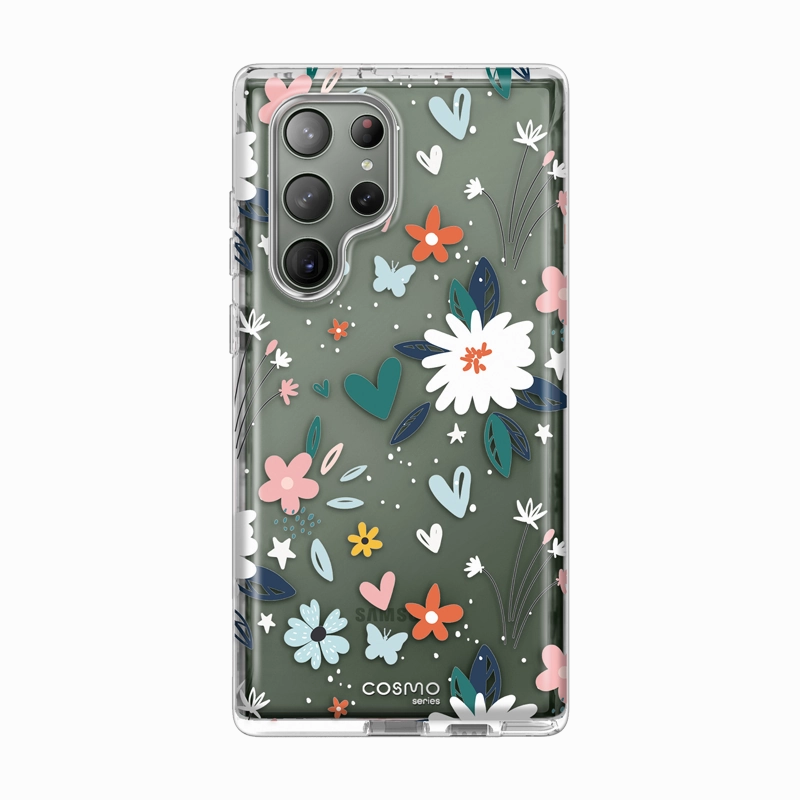 Anti Spy Crystal Clear Galaxy S23 Ultra Cosmo Case -Flowers/Hearts