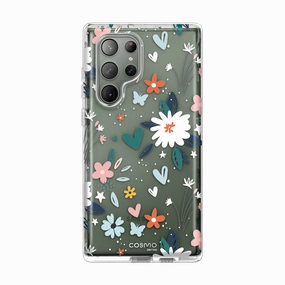 Anti Spy Crystal Clear Galaxy S23 Ultra Cosmo Case -Flowers/Hearts