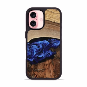 Impact Resistant HD Clarity Iphone 16 Wood Phone Case - Mckayla (Blue, 781777)