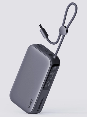 Multifunction Gadget Eco Friendly Aukey Pb-Y47 Spark Sling 10000Mah Compact Fast Charging Pb With Built-In Usb-C Cable