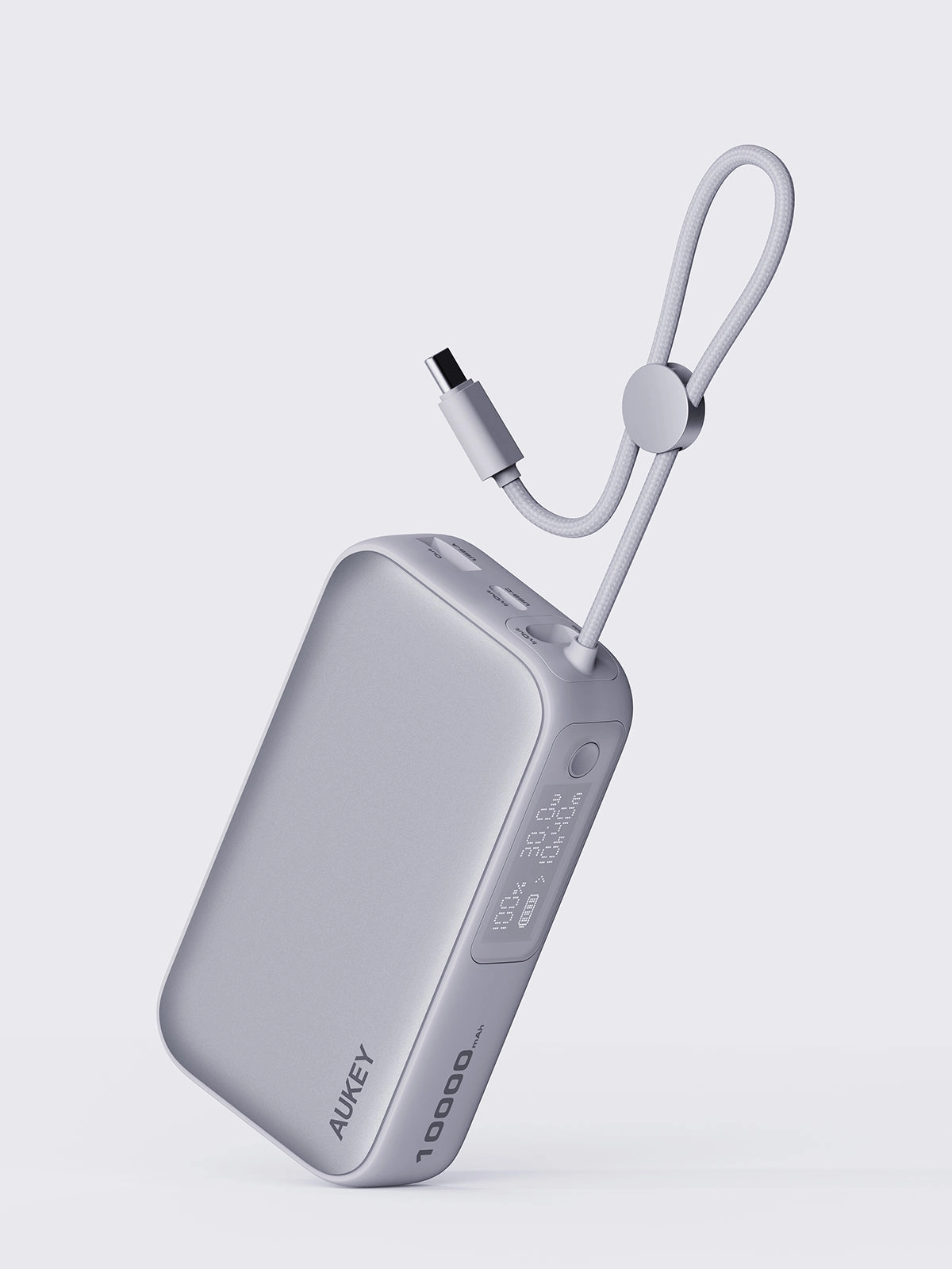 Aukey Pb-Y47 Spark Sling 10000Mah Compact Fast Charging Pb With Built-In Usb-C Cable Multiple Devices Bank Slim Design