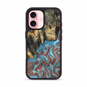 Scratch Resistant Screen Defense Iphone 16 Wood Phone Case - Yuridia (Teal & Gold, 781569)