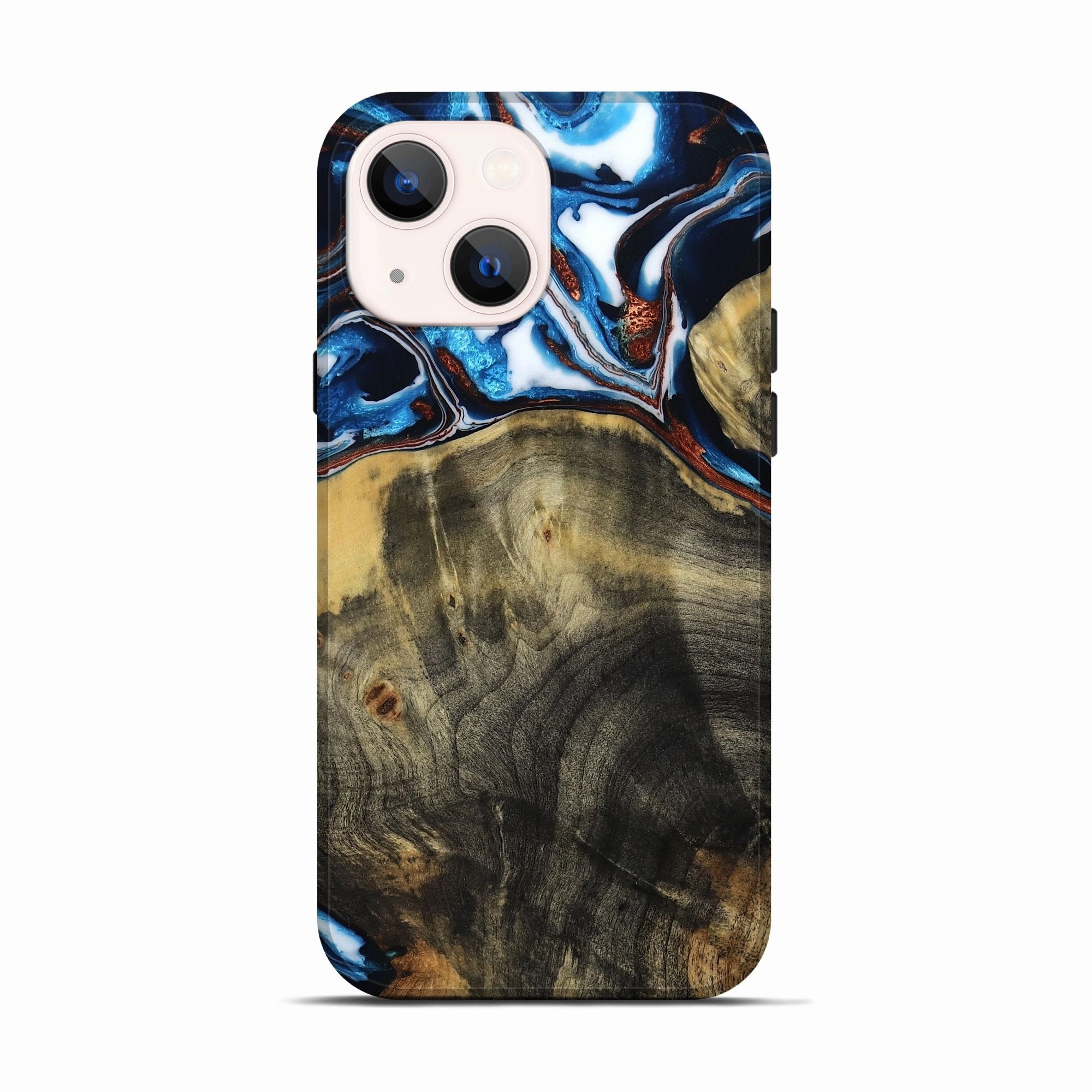 Anti Blue Light Iphone 13 Wood Live Edge Phone Case - Zetta (Teal & Gold, 781255)