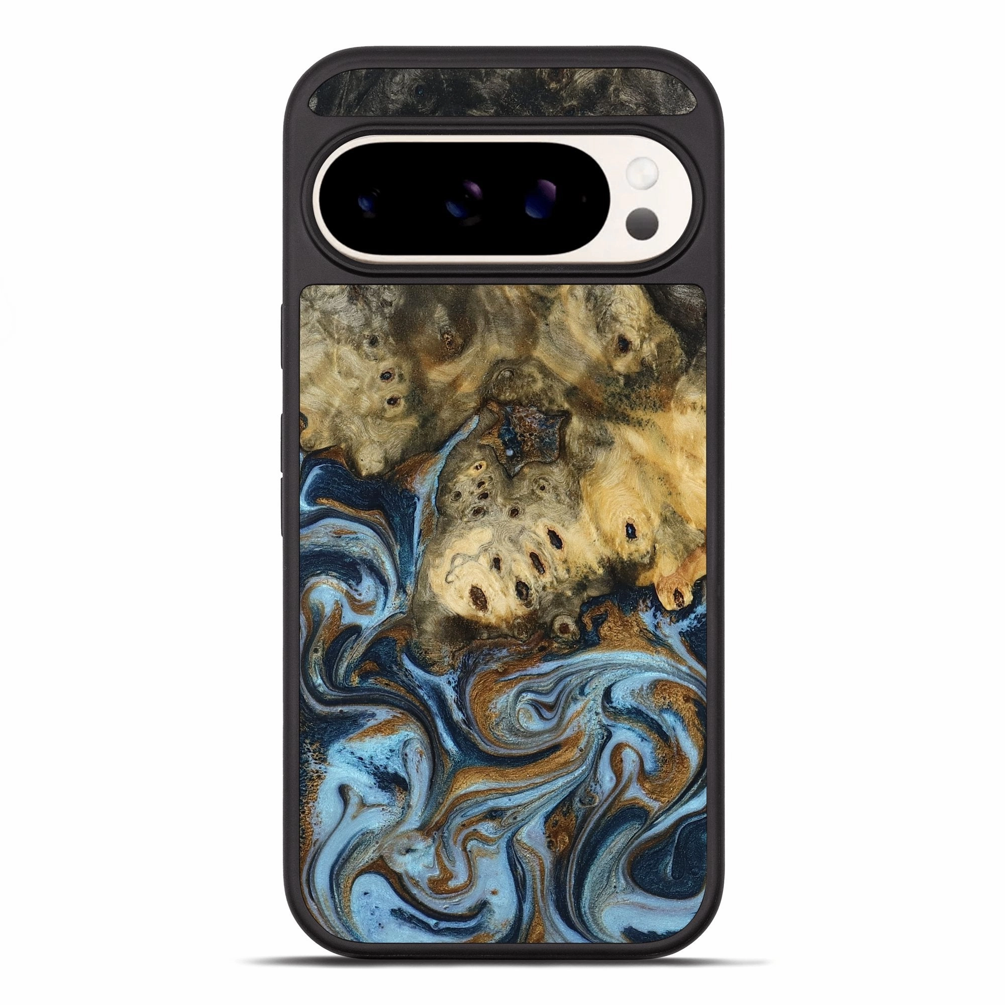 Pixel 10 Pro Xl Wood Phone Case - Paola (Teal & Gold, 772388) Fingerprint Resistant Screen Case Friendly