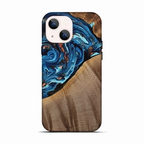 Ultra Clear Iphone 13 Wood Live Edge Phone Case - Waverly (Teal & Gold, 775617)