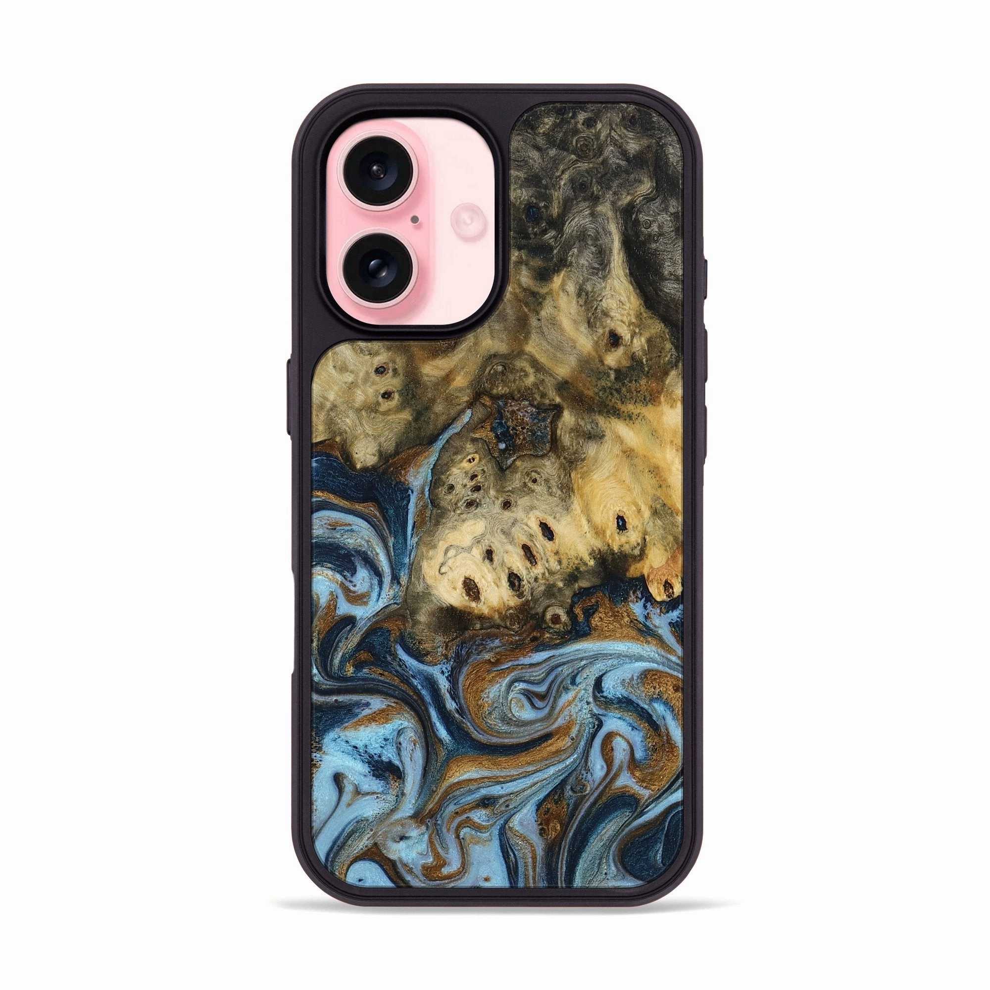 Edge to Edge Protection Privacy Screen Iphone 16 Wood Phone Case - Paola (Teal & Gold, 772388)